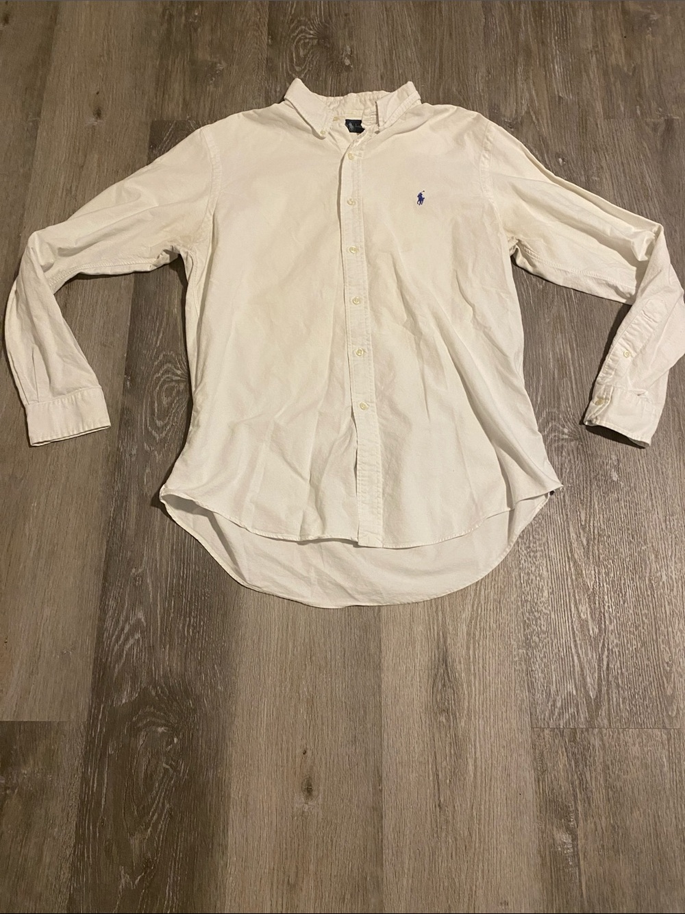Polo by Ralph Lauren Men's Cream Button-Down Shirt with Blue Pony
